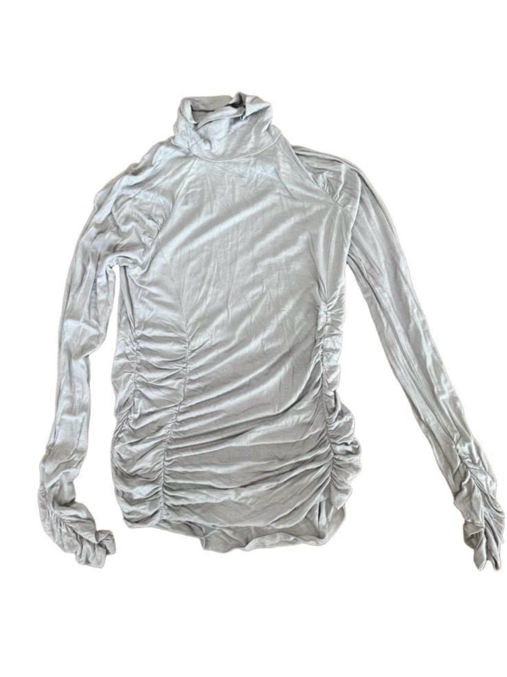 Suzanne Somers Women’s M Silver Gray Shimmer Ruched Long Sleeve Stretch Top